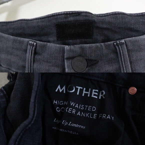 MOTHER Size 23 High Waisted Looker Ankle Fray Jeans Lighting Up Lanterns Black - Picture 4 of 11